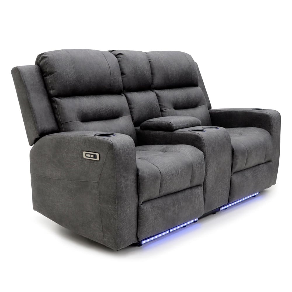 Clive Fabric Electric Recliner 2 Seater Sofa In Grey | Bed Sava
