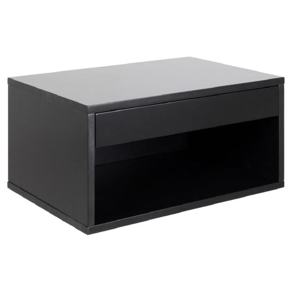 Cloquet Wall Hung Wooden Bedside Cabinet With 1 Drawer In Black | Bed Sava