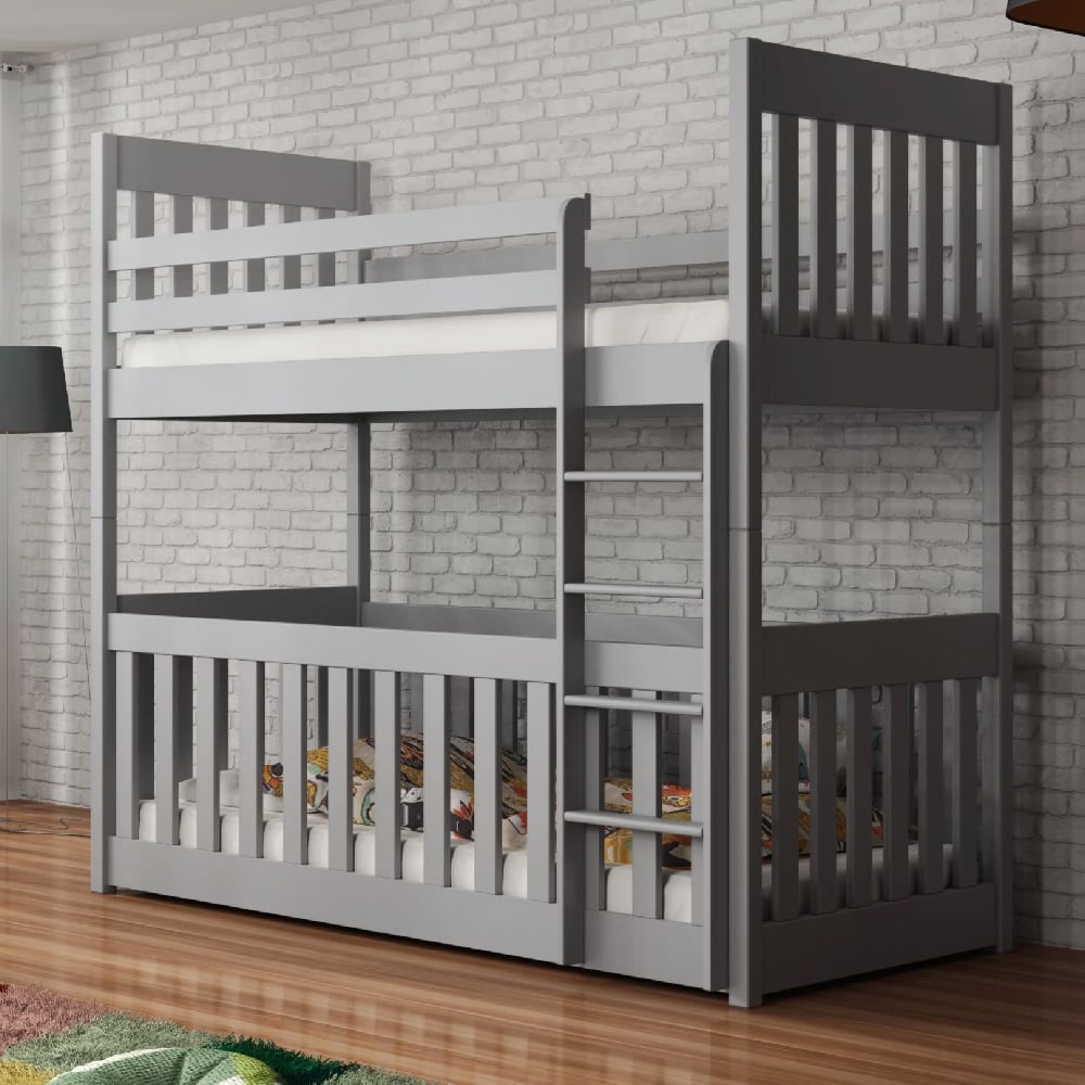 Clovis Wooden Bunk Bed With Bonnell Mattress in Grey