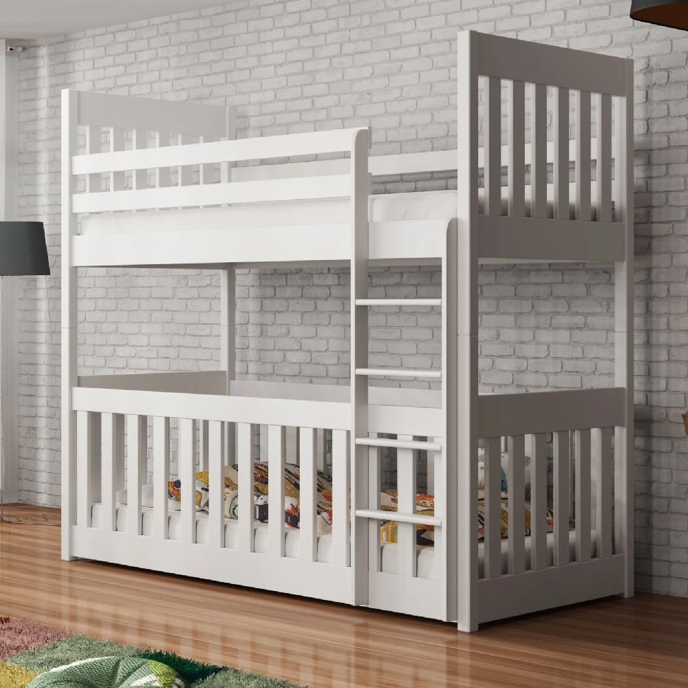 Clovis Wooden Bunk Bed With Bonnell Mattress in Matt White