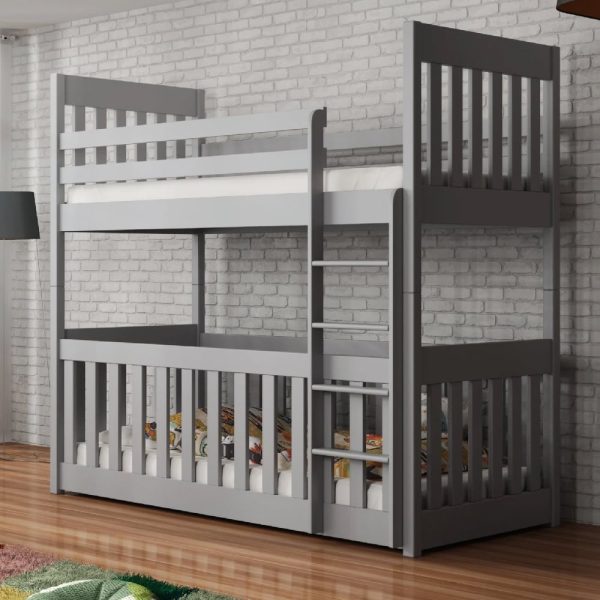 Clovis Wooden Bunk Bed Without Mattress in Grey | Bed Sava