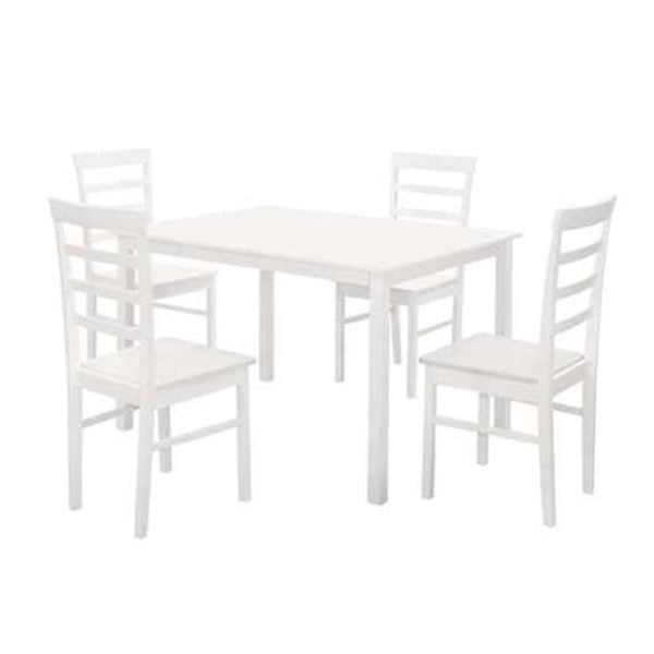 Clovis Wooden Rectangular Dining Table With 4 Chairs In White | Bed Sava