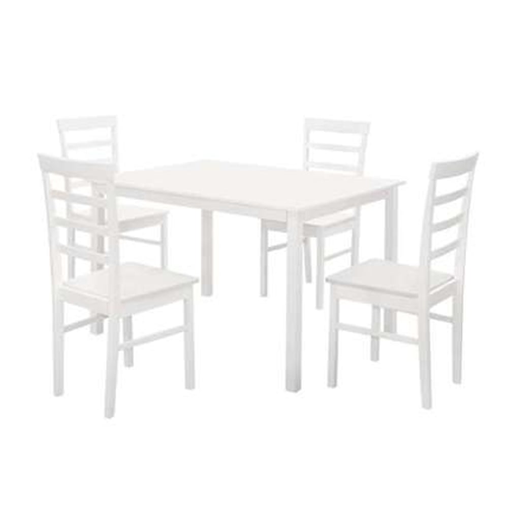 Clovis Wooden Rectangular Dining Table With 4 Chairs In White | Bed Sava