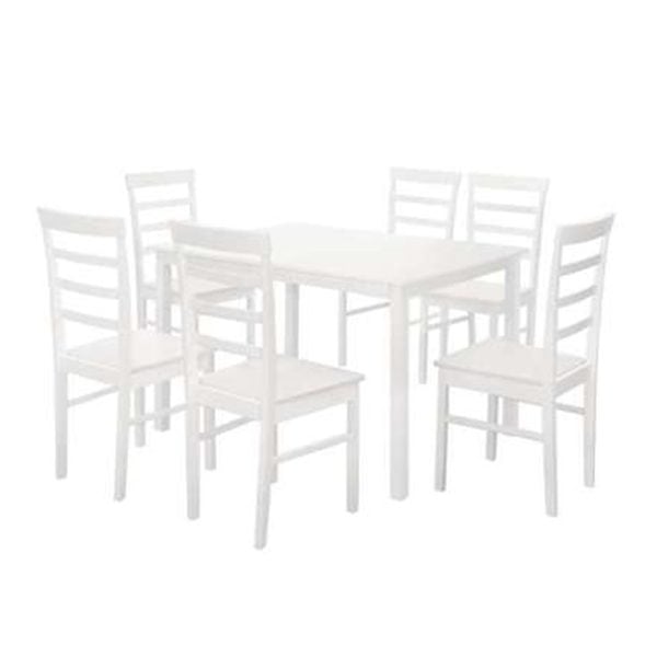 Clovis Wooden Rectangular Dining Table With 6 Chairs In White | Bed Sava