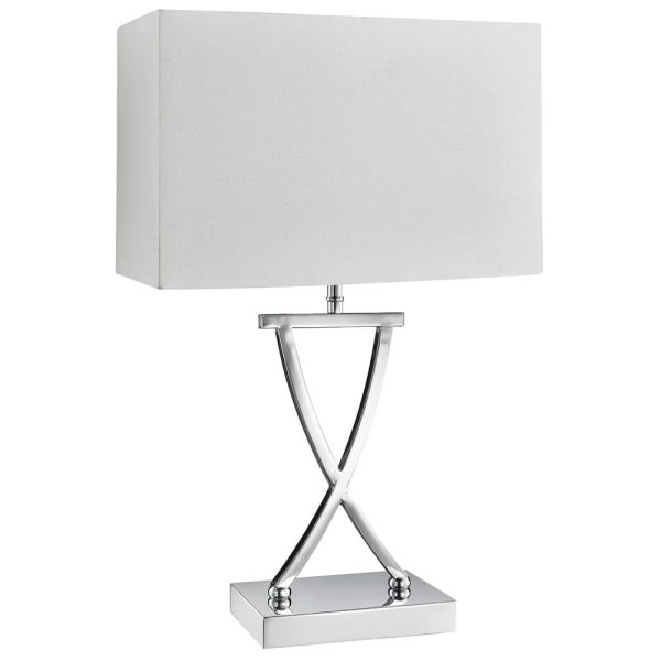 Club White Faux Silk Shade Table Lamp In Chrome | Bed Sava