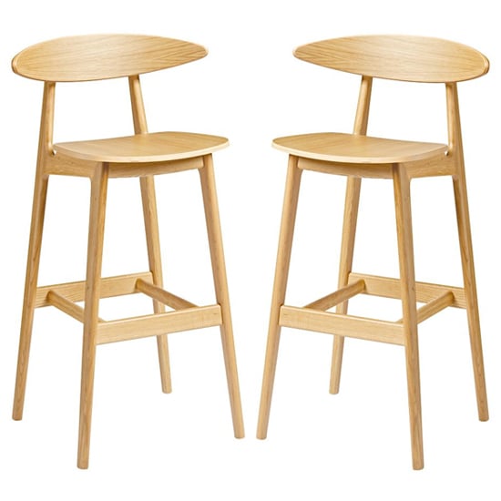 Clynnog Natural Oak Wooden Bar Stools In Pair