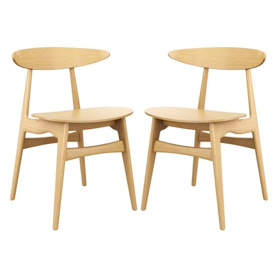Clynnog Natural Oak Wooden Dining Chairs In Pair