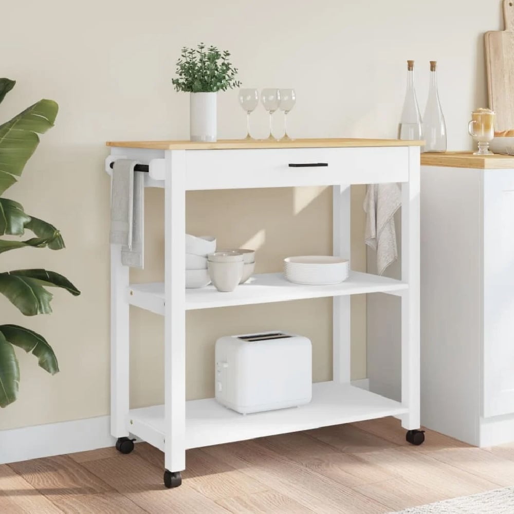 Coachella Wooden Large Kitchen Trolley With 1 Drawer In White Oak