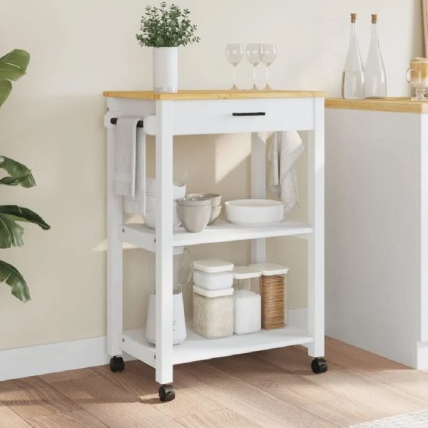 Coachella Wooden Small Kitchen Trolley With 1 Drawer In White Oak | Bed Sava