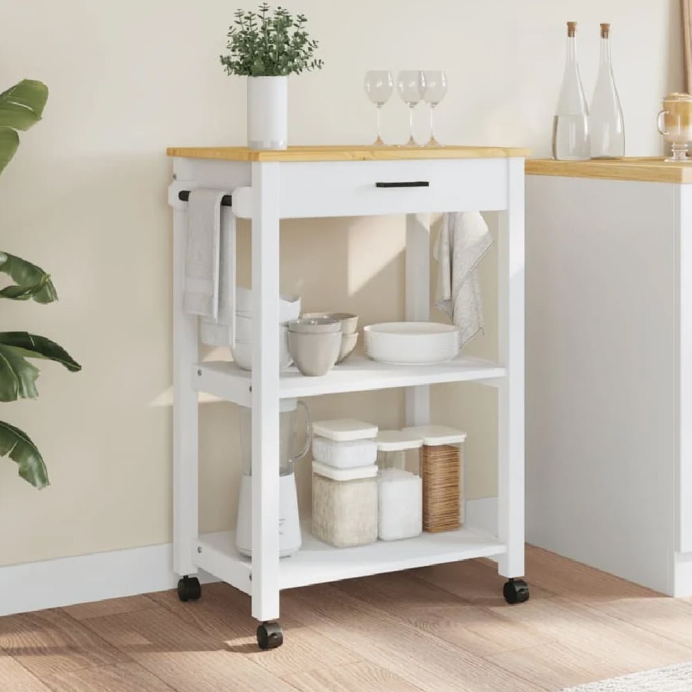 Coachella Wooden Small Kitchen Trolley With 1 Drawer In White Oak