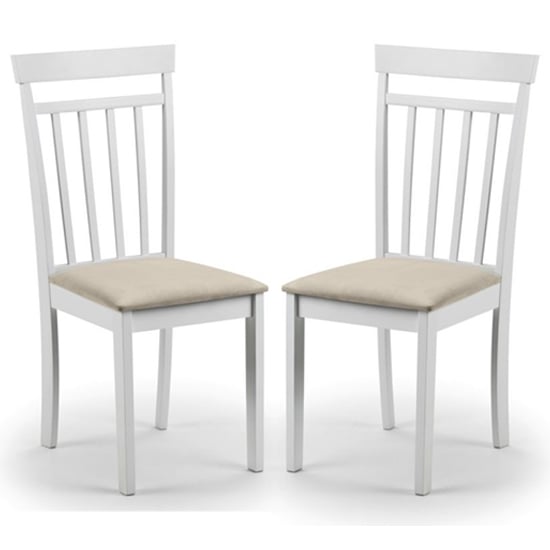 Calista White Wooden Dining Chairs With Ivory Seat In Pair