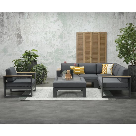 Cobe Corner Sofa Group With Armchair And Ottoman In Charcoal | Bed Sava