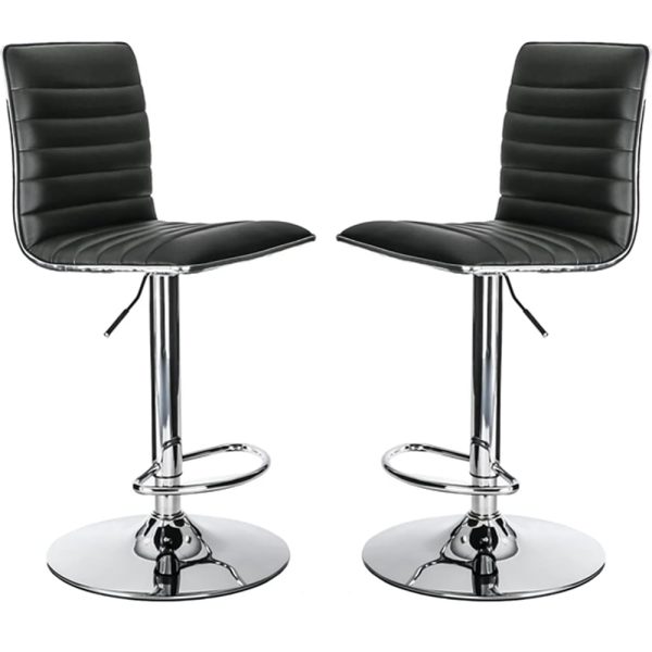 Coble Black Faux Leather Bar Stools With Chrome Base In Pair | Bed Sava