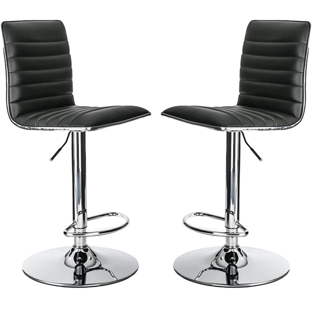 Coble Black Faux Leather Bar Stools With Chrome Base In Pair