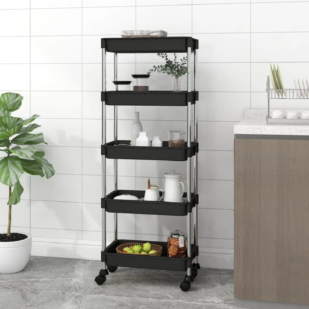 Cobleskill ABS Plastic 5 Tier Kitchen Trolley In Black