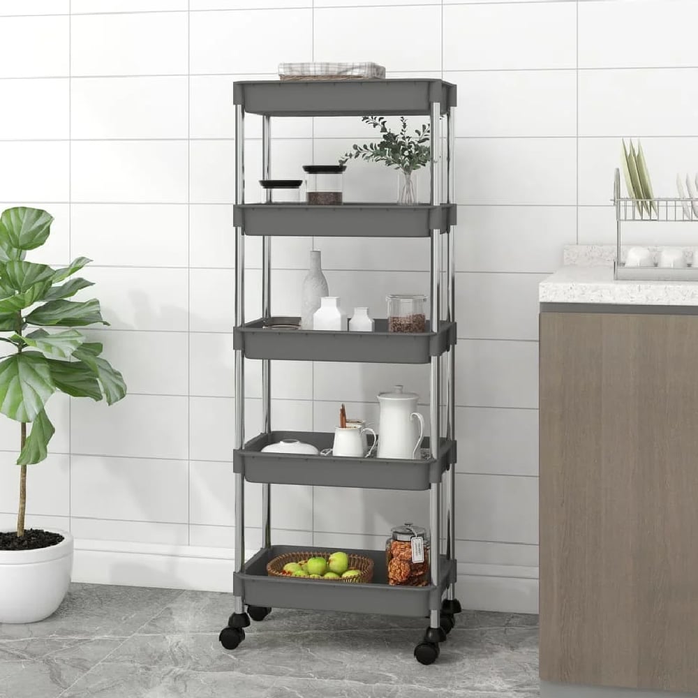 Cobleskill ABS Plastic 5 Tier Kitchen Trolley In Grey