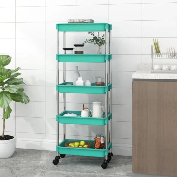 Cobleskill ABS Plastic 5 Tier Kitchen Trolley In Turquoise | Bed Sava