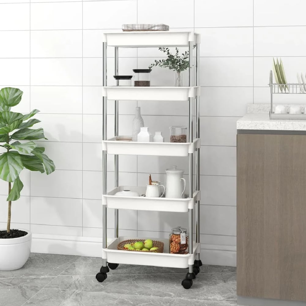 Cobleskill ABS Plastic 5 Tier Kitchen Trolley In White