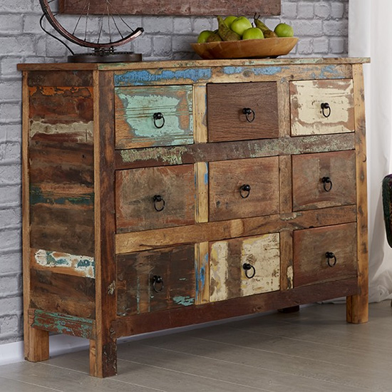 Coburg Wooden Chest Of Drawers In Vintage Oak With 9 Drawers | Bed Sava