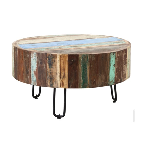 Coburg Wooden Drum Coffee Table In Vintage Oak | Bed Sava
