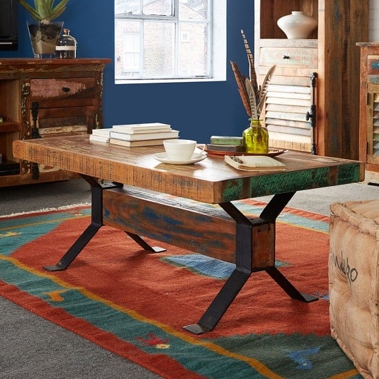Coburg Wooden Coffee Table Rectangular In Reclaimed Wood | Bed Sava