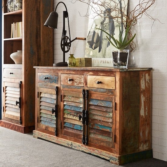 Coburg Wooden Sideboard In Reclaimed Wood With 3 Doors | Bed Sava