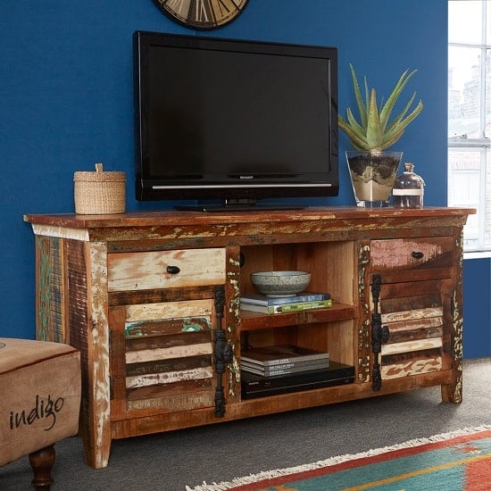 Coburg Wooden TV Sideboard In Reclaimed Wood With 2 Doors | Bed Sava