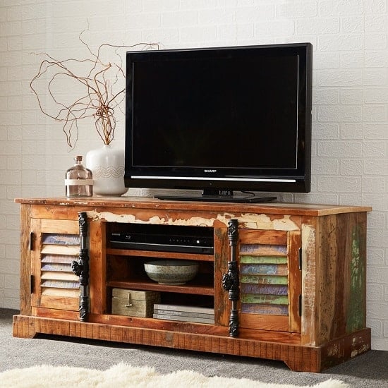 Coburg Wooden TV Stand In Reclaimed Wood With 2 Doors | Bed Sava