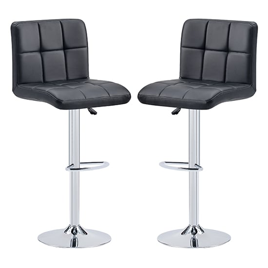 Coco Black Faux Leather Bar Stools With Chrome Base In Pair | Bed Sava