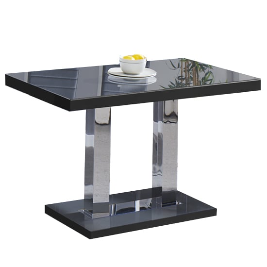 Coco High Gloss Dining Table In Black With Chrome Supports | Bed Sava