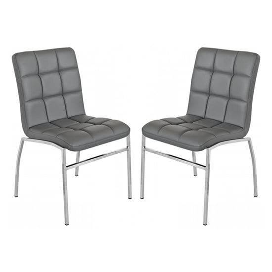 Coco Grey Faux Leather Dining Chairs With Chrome Legs In Pair | Bed Sava