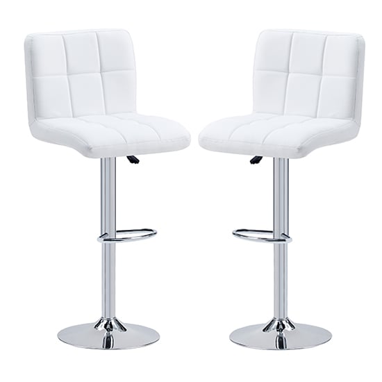 Coco White Faux Leather Bar Stools With Chrome Base In Pair | Bed Sava