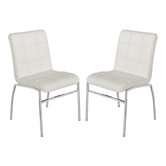 Coco White Faux Leather Dining Chairs With Chrome Legs In Pair | Bed Sava