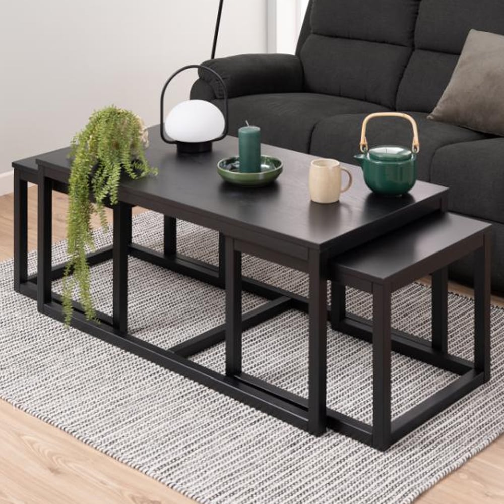 Cocoa Wooden Nesting Coffee Tables In Black