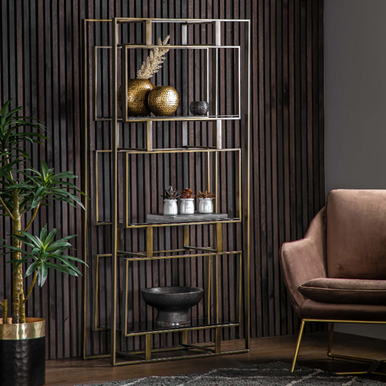 Cody Black Glass Open Display Unit With Bronze Metal Frame | Bed Sava