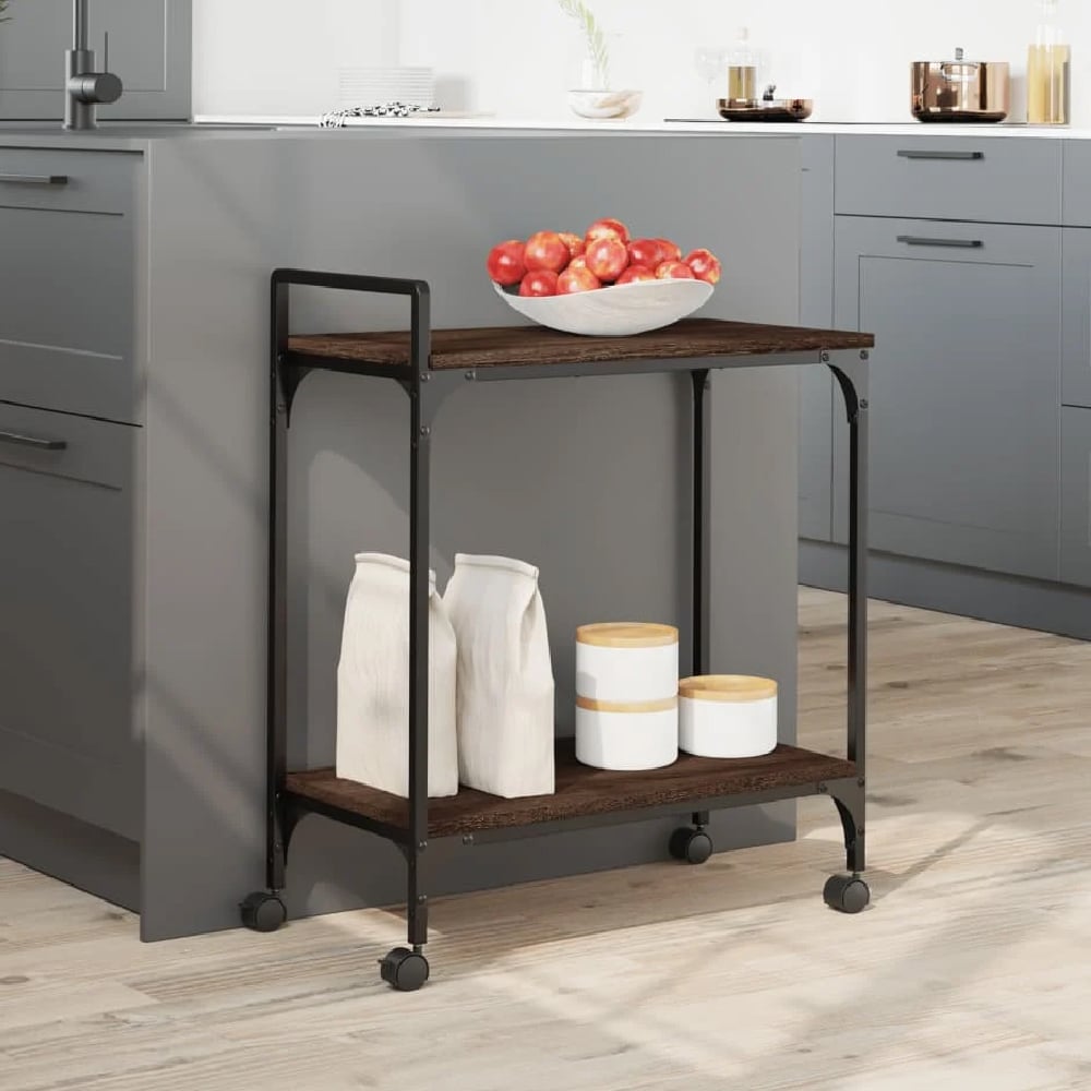 Cohasset Wooden Kitchen Trolley With 2 Shelves In Brown Oak