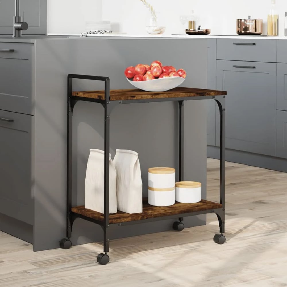 Cohasset Wooden Kitchen Trolley With 2 Shelves In Smoked Oak