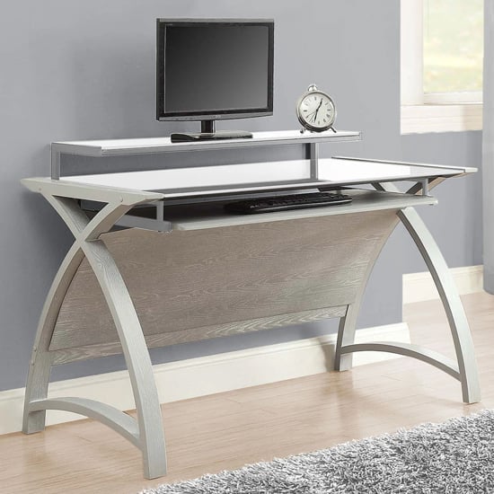 Cohen Curve Computer Desk In Black Glass And Grey Ash | Bed Sava
