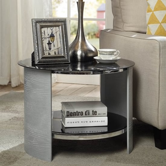 Cohen Glass Lamp Table Round In Black And Grey Ash | Bed Sava