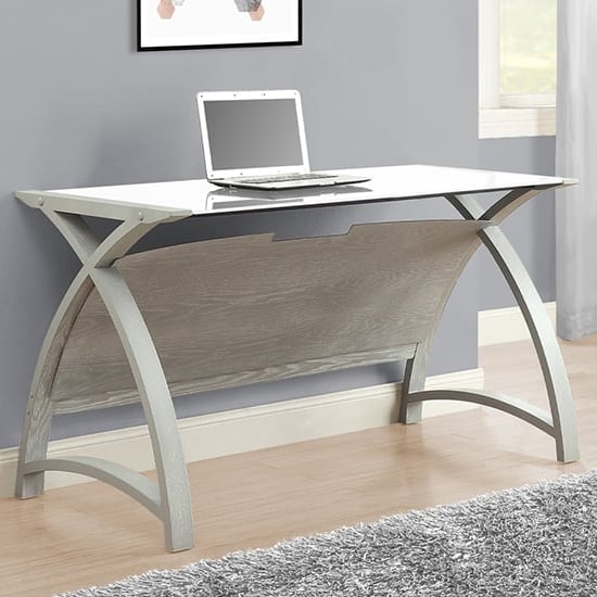 Cohen Large Curve White Glass Top Laptop Desk In Grey | Bed Sava