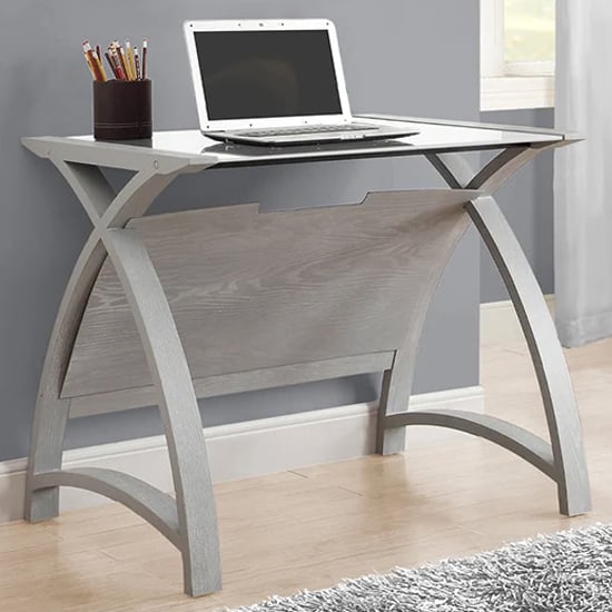 Cohen Small Curve White Glass Top Laptop Desk In Grey | Bed Sava