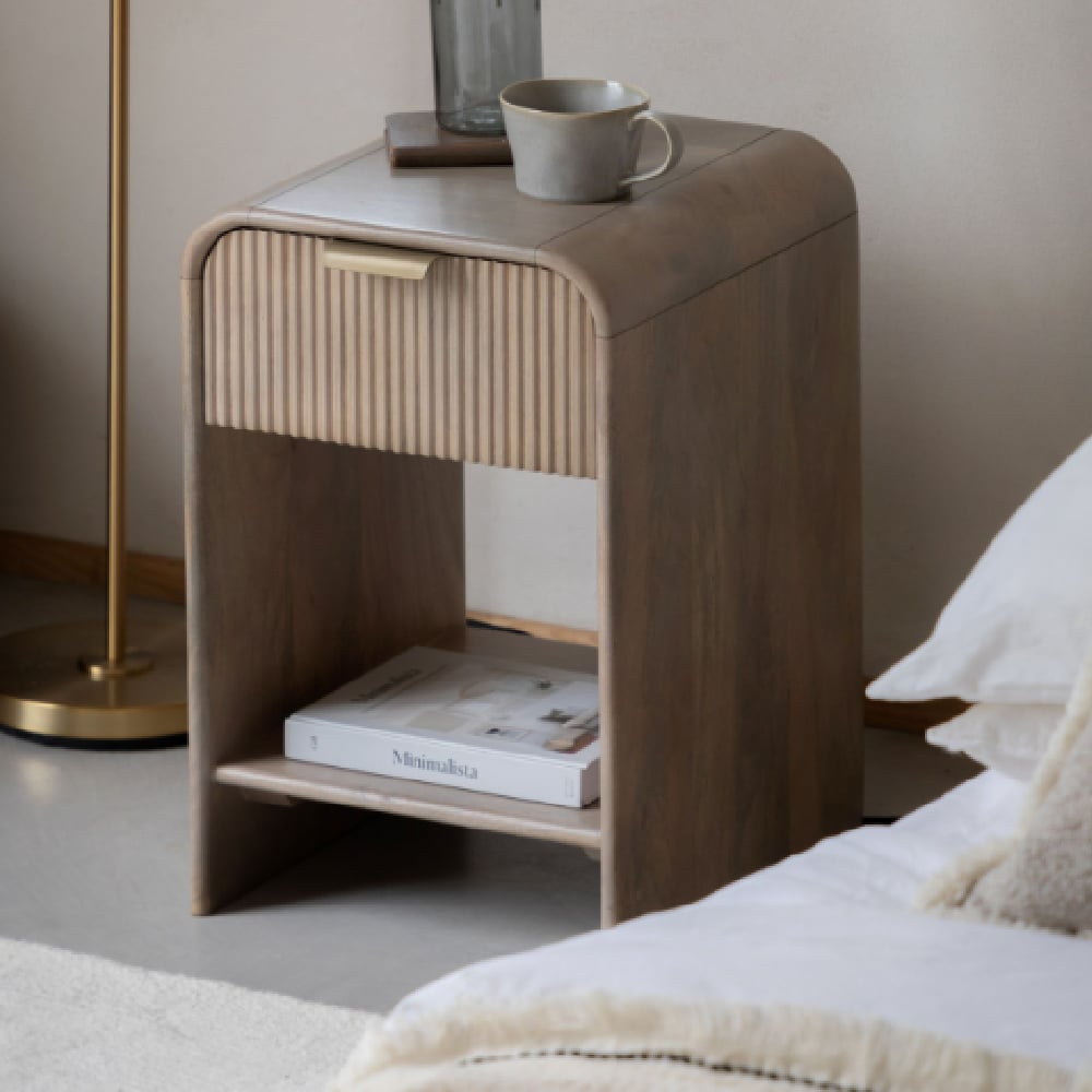 Coimbra Small Wooden Bedside Cabinet With 1 Drawer In Natural | Bed Sava