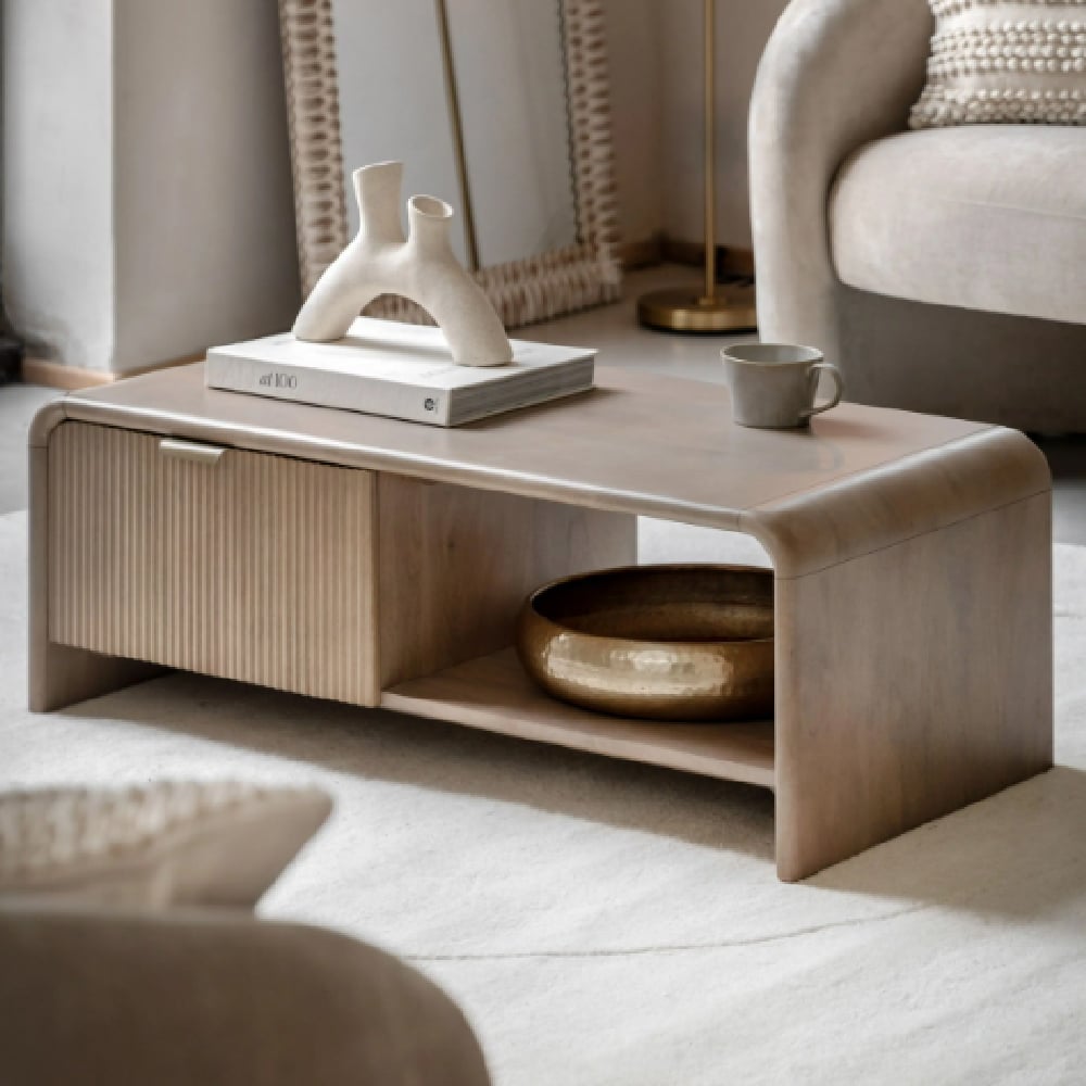 Coimbra Wooden Coffee Table With 1 Drawer In Natural | Bed Sava