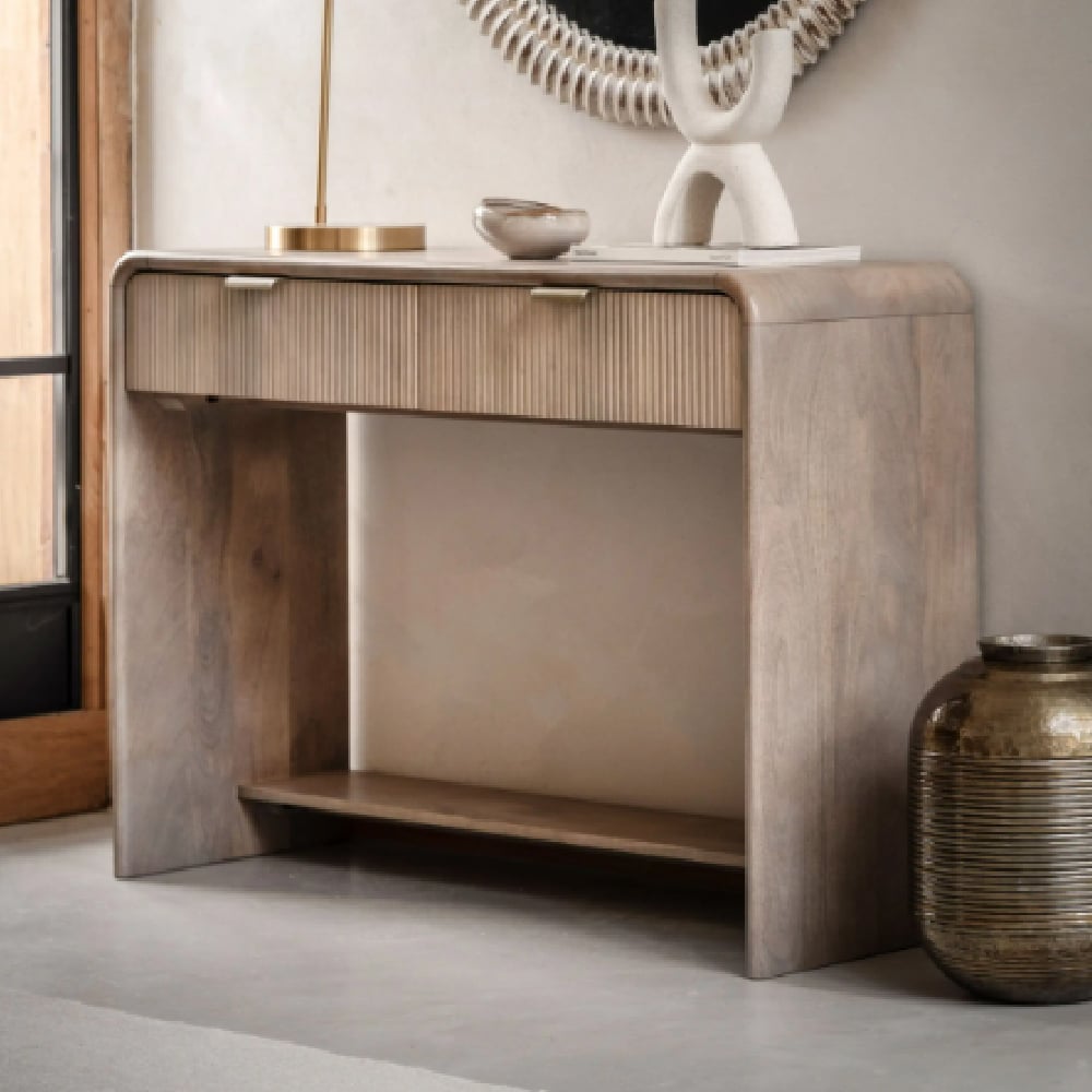 Coimbra Wooden Console Table With 2 Drawers In Natural | Bed Sava