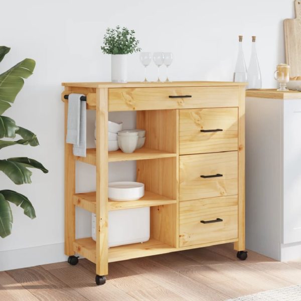 Coimbra Wooden Kitchen Trolley With 4 Drawers In Brown | Bed Sava