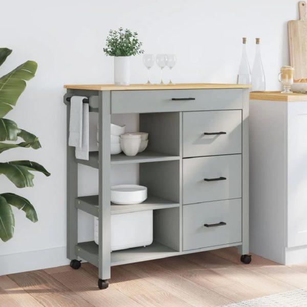 Coimbra Wooden Kitchen Trolley With 4 Drawers In Grey And Oak | Bed Sava