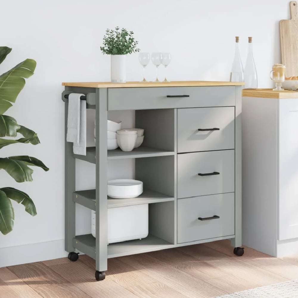 Coimbra Wooden Kitchen Trolley With 4 Drawers In Grey And Oak