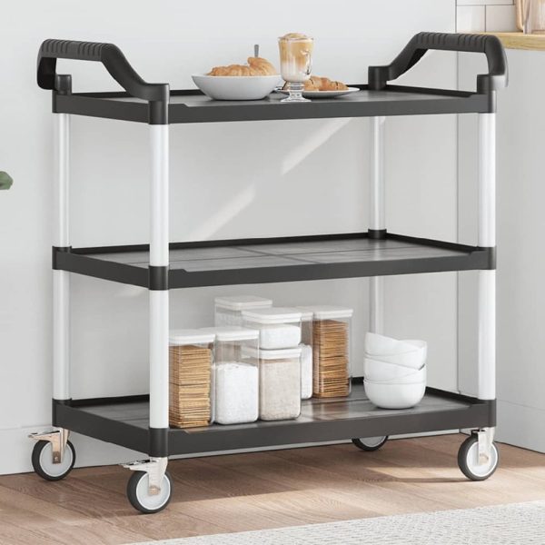 Colquitt Large Polypropylene Plastic 3 Tier Trolley In Black | Bed Sava