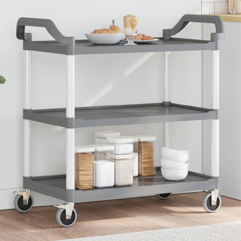 Colquitt Large Polypropylene Plastic 3 Tier Trolley In Grey