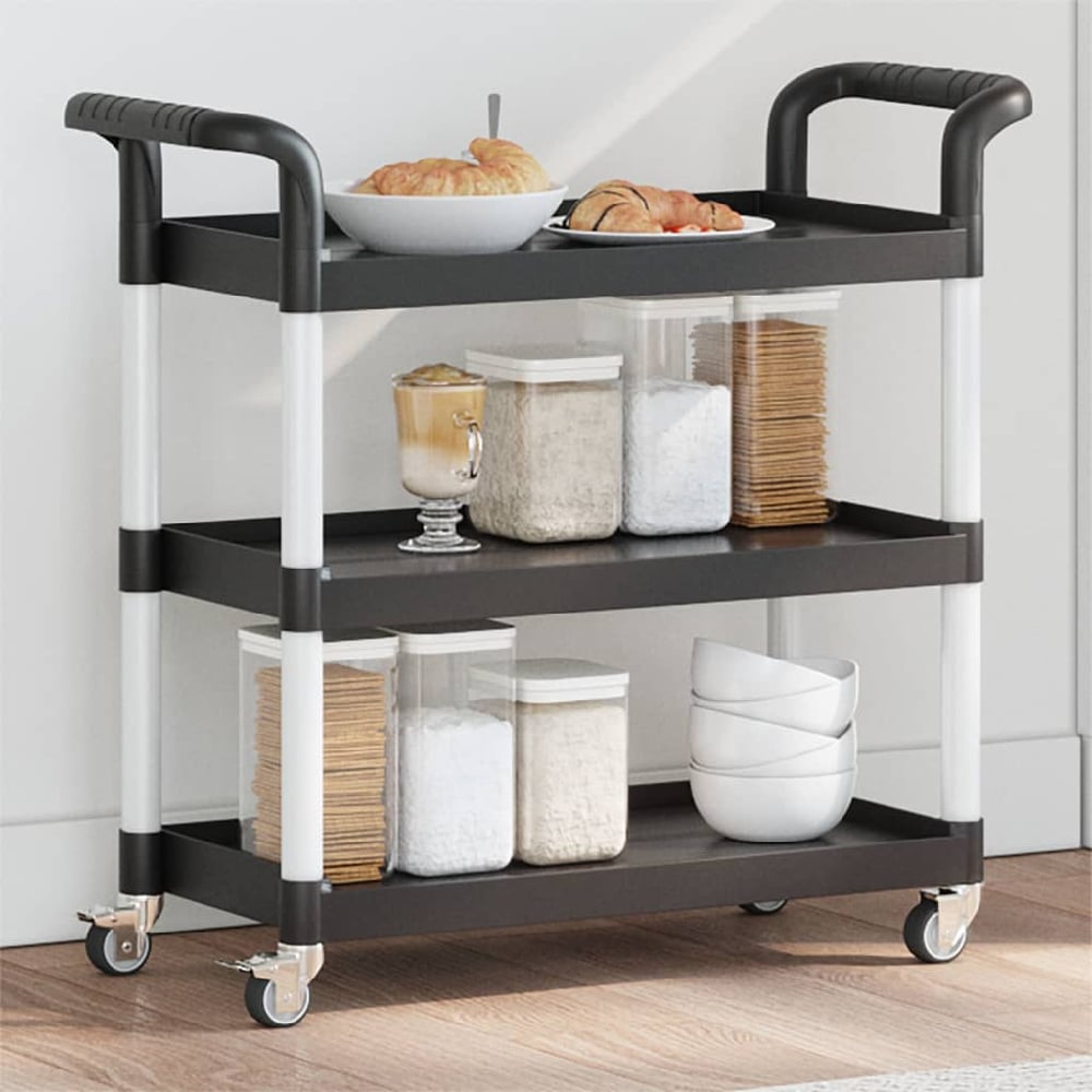 Colquitt Small Polypropylene Plastic 3 Tier Trolley In Black